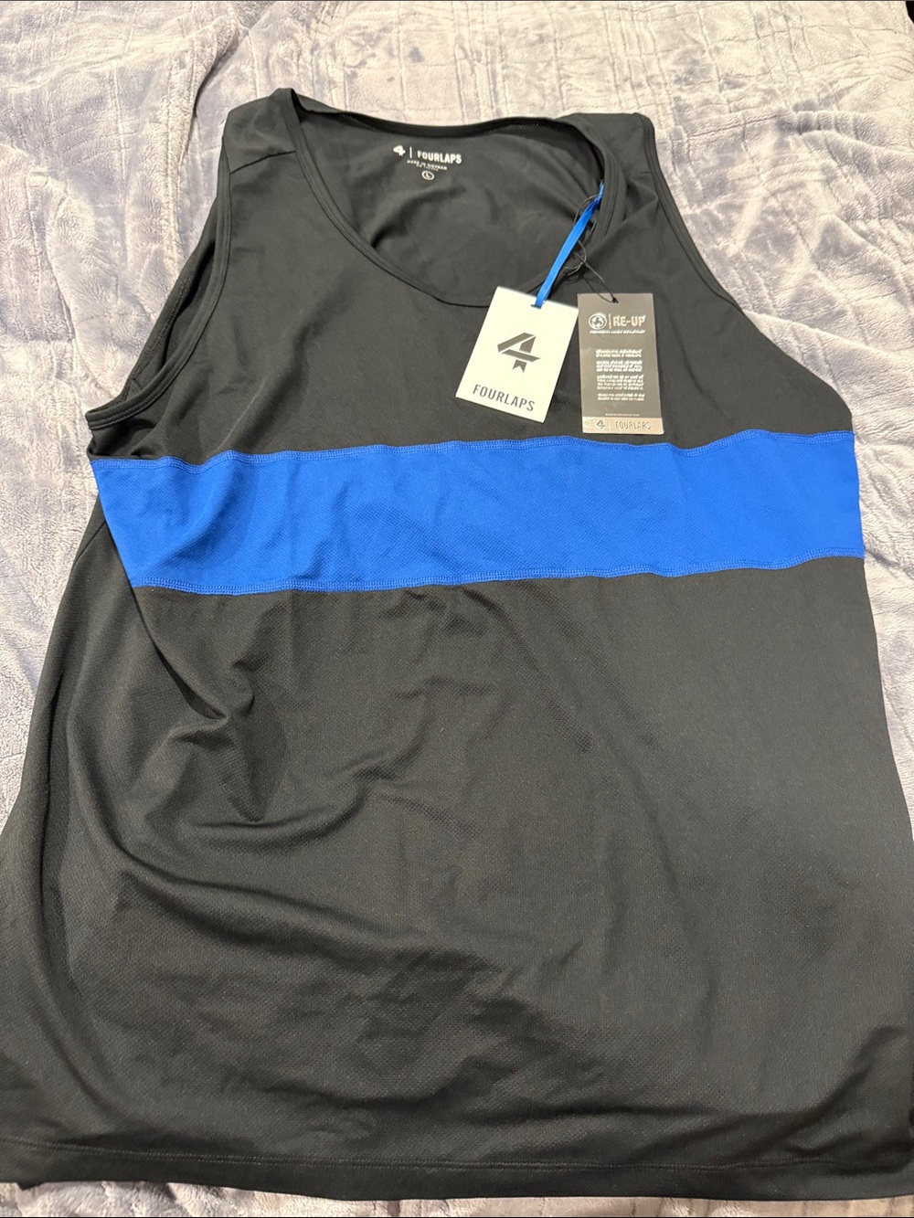 Men’s Black Tank with Blue Chest Stripe